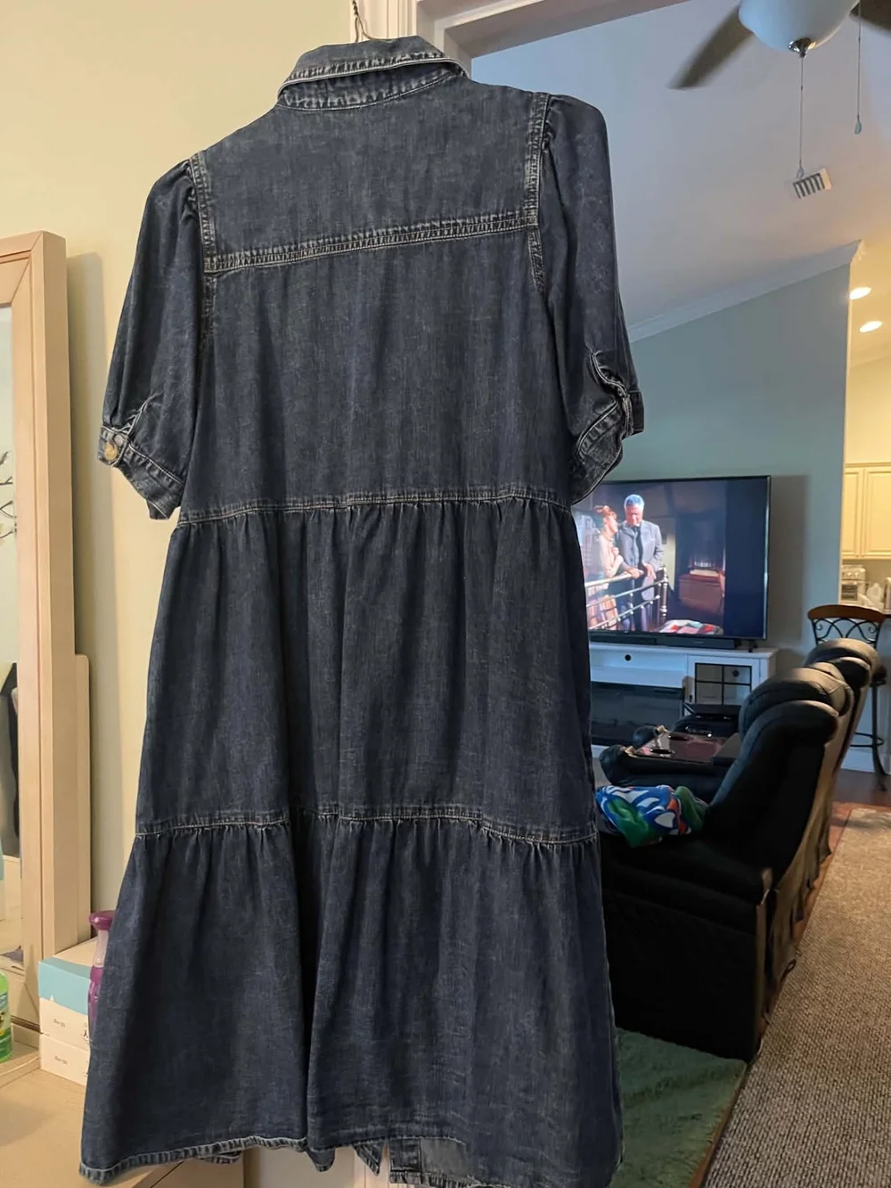 Denim Button-Front Women’s Dress - Dark Blue - Picture 2 of 2